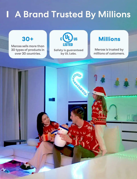 Family enjoying Christmas in a living room with Smart WiFi LED Light Bulbs Pack Of 4 Dimmable RGB And Tunable White decorations.