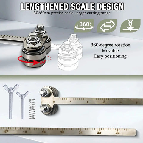 16 Inch Positioning Calipers For Circular Saw Featuring Stainless Steel Skate Plate Guide With Triple Bearing Glide showing 360-degree scale detail.