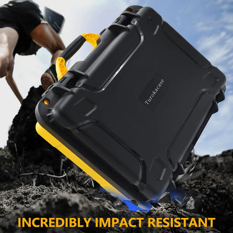 Rugged Waterproof Case For 20V Max Tire Inflator DCC020IB With Custom Foam Insert Dustproof And Shockproof Storage Bag shown outdoors