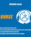 Reliable service team logo with headset and tools icon on blue background.