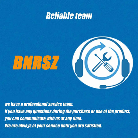 Graphic with text 'Reliable team' and service tools symbol on a blue background, highlighting professional support message.