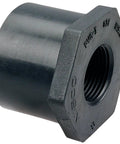 PVC Flush Spigot To Female Thread Reducer Bushing No Sweat 1 Inch To Three Quarter Inch Plumbing Fittings Schedule 80, side view