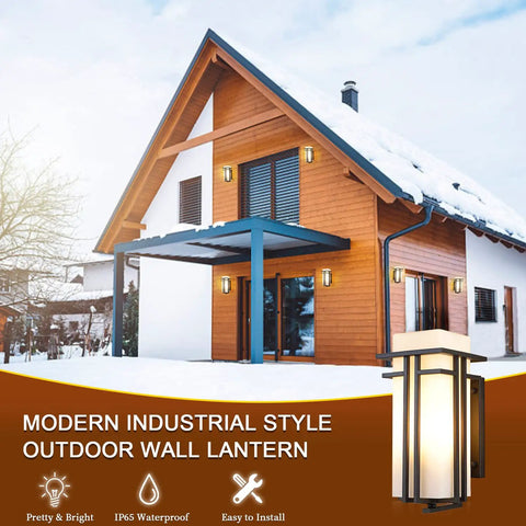 Outdoor Wall Mounted Porch Light Waterproof Exterior Lantern With Frosted Glass And Black Square Metal Frame Weather Resistant For Entryways Yards Garage Front Porch