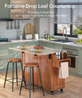 Drop Leaf Kitchen Island On Wheels With Two Drawers And Double Door Cabinets, Towel Rack, and Spice Rack in modern kitchen