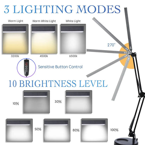 LED Desk Lamp With Clamp And Round Base Go To Swing Arm Eye Caring Table Light Three Color Modes Ten Brightness Levels