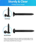 Stainless Steel Self Tapping Wood Screws Kit 560 Piece Assortment With Flat Head And Round Head M3 M4 M5 M6 Phillips Drive Zinc Plated Black Finish DIY Friendly