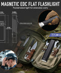 Rechargeable EDC Flashlight Tiny But Mighty Slim Flat Pocket Light With Magnetic Base 1650 Lumen inside toolkit