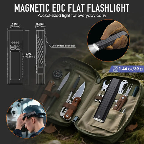 Rechargeable EDC Flashlight Tiny But Mighty Slim Flat Pocket Light With Magnetic Base 1650 Lumen inside toolkit