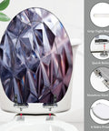 Elongated Quiet Close Toilet Seat for Bathroom featuring a diamond-patterned design, stainless steel hinges, and grip-tight bumpers.