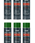 Industrial Grade High Solids Spray Paint 16 Oz In Cascade Green Bulk Six Pack on white background, six cans