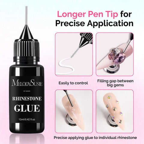 Two Pack Rhinestone Glue For Nails Ultra Strong 3D Gel Nail Art Adhesive For Nail Charms Gems Jewelry Decoration