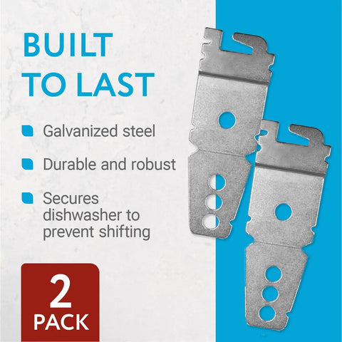 Undercounter Dishwasher Bracket Replacement Kit, Easy Install Mounting Brackets, Heavy Duty Galvanized Steel Anchor Clips for Dishwashers, Fits Most Models, Pack of 2, 3 in x 1 in, shown with built to last features