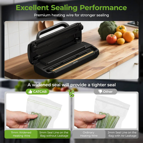 Open Powerful Vacuum Sealer For Food 90kPa With Dry And Moist Modes on kitchen counter next to vegetables