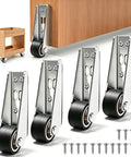 Heavy Duty Vertical Track Roller Wheels With Soft Rubber Coating, Fixes Drooping Barn Doors Fast, Silent Rolling Low Profile Casters For Sliding Panels Drawers And Heavy Furniture Sets on a wooden cabinet with screws.