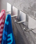 Self Adhesive Towel Hooks Four Pack Stick On Wall Stainless Steel 304 No Drill Bathroom Kitchen Hooks For Keys Robes And Towels