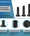 Heavy Duty M6 Flat Head Hex Socket Cap Screws Set, 8, 12, 16, 20, 25mm Lengths, Fully Threaded Countersunk Bolts, 10.9 Grade Alloy Steel