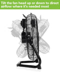 Side view of 12 Inch High Velocity Floor Fan With Three Speeds Delivers Up To 1650 CFM Heavy Duty Metal Construction Portable Floor Fan With 180 Degree Tilt For Bedroom And Home Use Durable Residential Cooling Pack Of Two