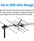 Long Range HD TV Antenna With 200 Mile Reception For Attic Or Roof Mount, 200 mile range and directional design shown