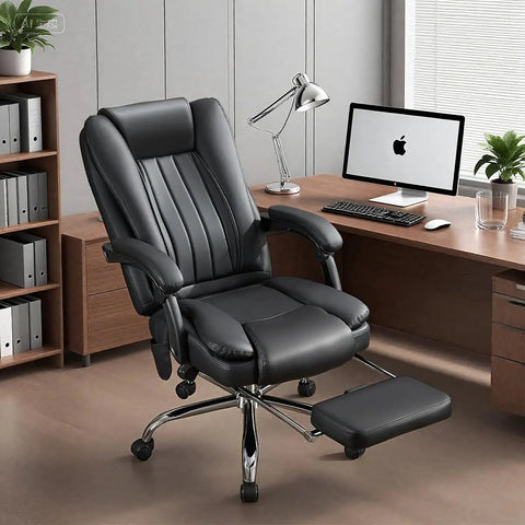 Black Six Point Vibration Heated Massage Office Chair With Foot Rest For Home Office And Gaming, Big and Tall Ergonomic Recliner in office