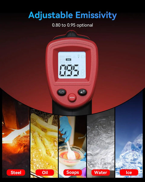 Infrared Thermometer Gun For Cooking And Grilling, Non Contact Digital IR Temperature Meter with emissivity settings and display