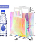 Holographic Gift Bags With Handles And Tissue Paper Sheets Included, Iridescent Transparent Reusable Purple Gift Bag, size comparison with bottle