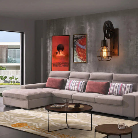 Living room with Vintage Industrial Wall Sconce Set Of Two For Rustic Farmhouse Bedroom And Hallway Lighting Hard Wired Bedside Lamps With Red Bronze Finish Indoor Wall Lamps For Restaurants Bars Corridors And That Cozy Retro Vibe At Home on wall
