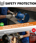 Universal Bench Grinder Safety Shields Tough As Nails Guard shown with flexibility for safe grinding on eight to ten inch wheels.