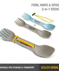 3 In 1 Spork For Camping Utensil With Fork Spoon And Serrated Knife Edge Go To Lightweight Durable Glass Nylon Construction Ideal For Backpacking Hiking Scouting And Travel 2 Pack with yellow strap