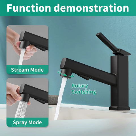 Single Hole Bathroom Faucet With Pull Out Sprayer, Modern One Handle Sink Faucet With 3 Spray Modes, Chrome Finish