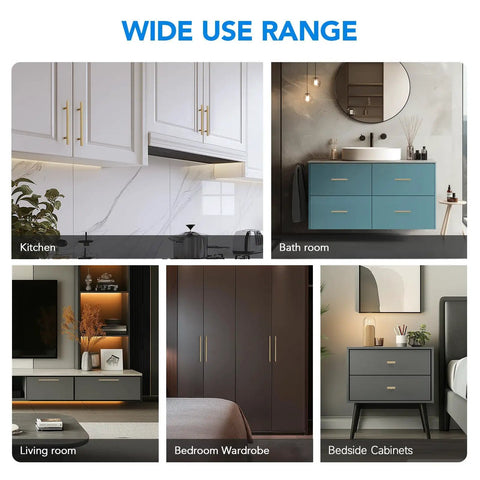 Champagne Bronze Cabinet Handles With 3 Inch Hole Spacing Stainless Steel Drawer Pulls in kitchen, bathroom, and bedroom settings