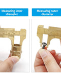 Brass Pocket Vernier Caliper Ruler measuring both inner and outer diameters, useful for precise DIY projects and portable applications.