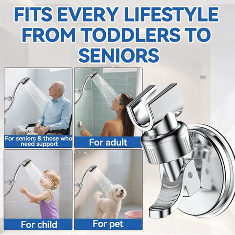 Adjustable Shower Head Holder With A 2.7 Inch Strong Suction Cup, Wall Mounted Bracket for Handheld Showerheads shown in use
