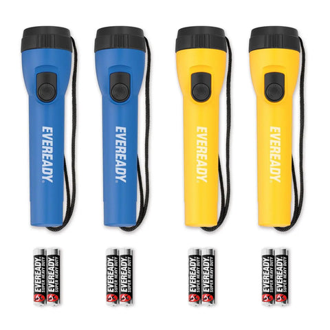 LED Flashlight 4 Pack With Eight AA Batteries Included Long Battery Life Up To 30 Hours Bright Emergency And Camping Lights