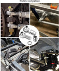 Bombproof Hardened 1.25 Inch Heim Joint Rod End Kit With Left And Right Turnbuckle Threads And Tube Joint Spacer shown in vehicle suspension setup.