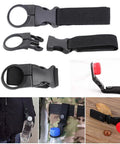 All In One 13 In 1 Survival Kit With Outdoor Gear Essentials Like Fire Starter, Survival Bracelet, Whistle, Compass shown with water bottle clip