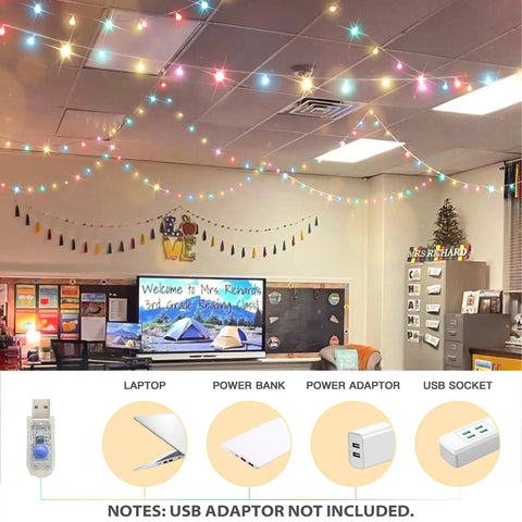 Pastel Globe USB String Lights 33Ft With 100 LEDs Easy Timer And Remote Indoor Outdoor Party Decor For Easter classroom setup