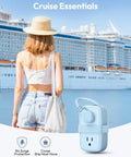 Woman on cruise with Go-To Power Strip With USB C, Four Outlets And GaN 45W USB C Ports, Four-Foot Retractable Extension Cord