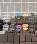 Various jars and lids including Rust Resistant Silver Aluminum Mason Jar Bands 12 Pack For Wide Mouth Jars Food Safe And BPA Free Aluminum Rings