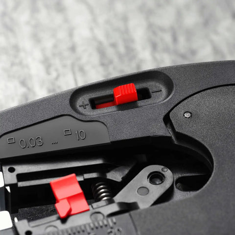 Close-up of NexStrip Multi Tool for Electricians With Non Slip Plastic Grips precise wire stripping adjustment dial.