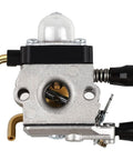 Close-up of FS55R Carburetor Air Filter Cover for STIHL Trimmers, metal parts, black plastic connectors visible, OEM 4140 120 0612