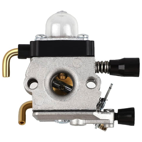 Close-up of FS55R Carburetor Air Filter Cover for STIHL Trimmers, metal parts, black plastic connectors visible, OEM 4140 120 0612