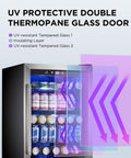 37 Bottle Freestanding Wine Cooler With Stainless Steel Reversible Glass Door And Quiet Compressor, UV-protective door feature