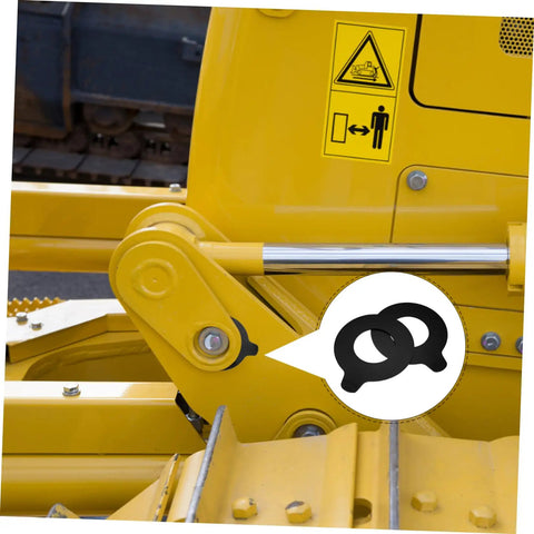 Heavy Duty Excavator Pin Shim Kit 2 Pcs Round Rubber Washers For Noise Dampening And Vibration Reduction Protective Gear For Machinery Compatible With Excavator Boom Bushing, black washers on yellow excavator boom