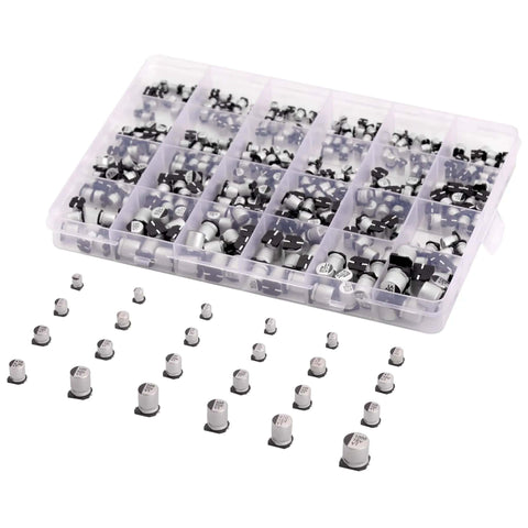 24 Values 1uF To 1000uF SMD Aluminum Electrolytic Capacitors Assortment Kit With Storage Box For Computer Notebook Radio And DIY Electronics