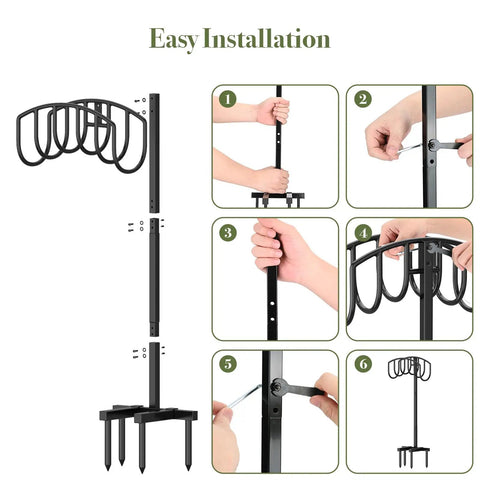 Installation steps for Freestanding Garden Hose Holder for Outdoor Use Sturdy Heavy Duty Metal Water Hose Hanger and Storage Stand Black
