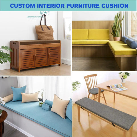 Custom Size Bench Cushion With Linen Cover And Zipper For Indoor Outdoor Benches Universal Fit Seat Pad For Patio Or Window Seats