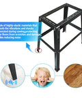 Universal Heavy Duty Power Tool Stand for Drill Press Belt Sander Bench Grinder Band Saw Scroll Saw and Planer Miter Saw with 32 Inch Working Height 18 by 27 Inch Storage Shelf Top to 20 by 25 Inch 600 Pound Load Rating Adjustable Feet Must Have, featuring black metal frame with anti-vibration feet and hardwood floor.