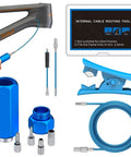Bike Internal Cable Routing Tool Kit With Hydraulic Hose Cutter For DIY Setup, showing tools, connectors, and hose for frames.