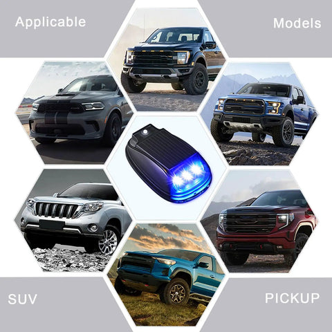 Wireless Solar Cab Lights For Truck Easy Install No Drill Roof Marker RGB LEDs In 8 Colors, SUVs and Jeeps displayed
