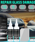 2 Pack Windshield Crack Repair Kit With 2026 Upgraded Glass Repair Fluid, shown with bottles, scraper and glass pads.